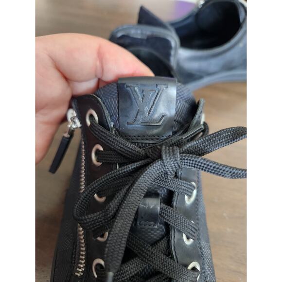 Louis Vuitton Graphite Black Damier Low Top Sneaker Leather Shoes Mens Size 6 - Picture 8 of 14
